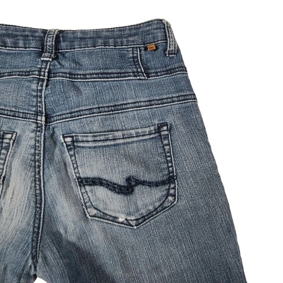 Almost Famous Jeans Women Size 3 Blue Cotton Denim Button Fly 25x30 Distressed - Picture 8 of 12